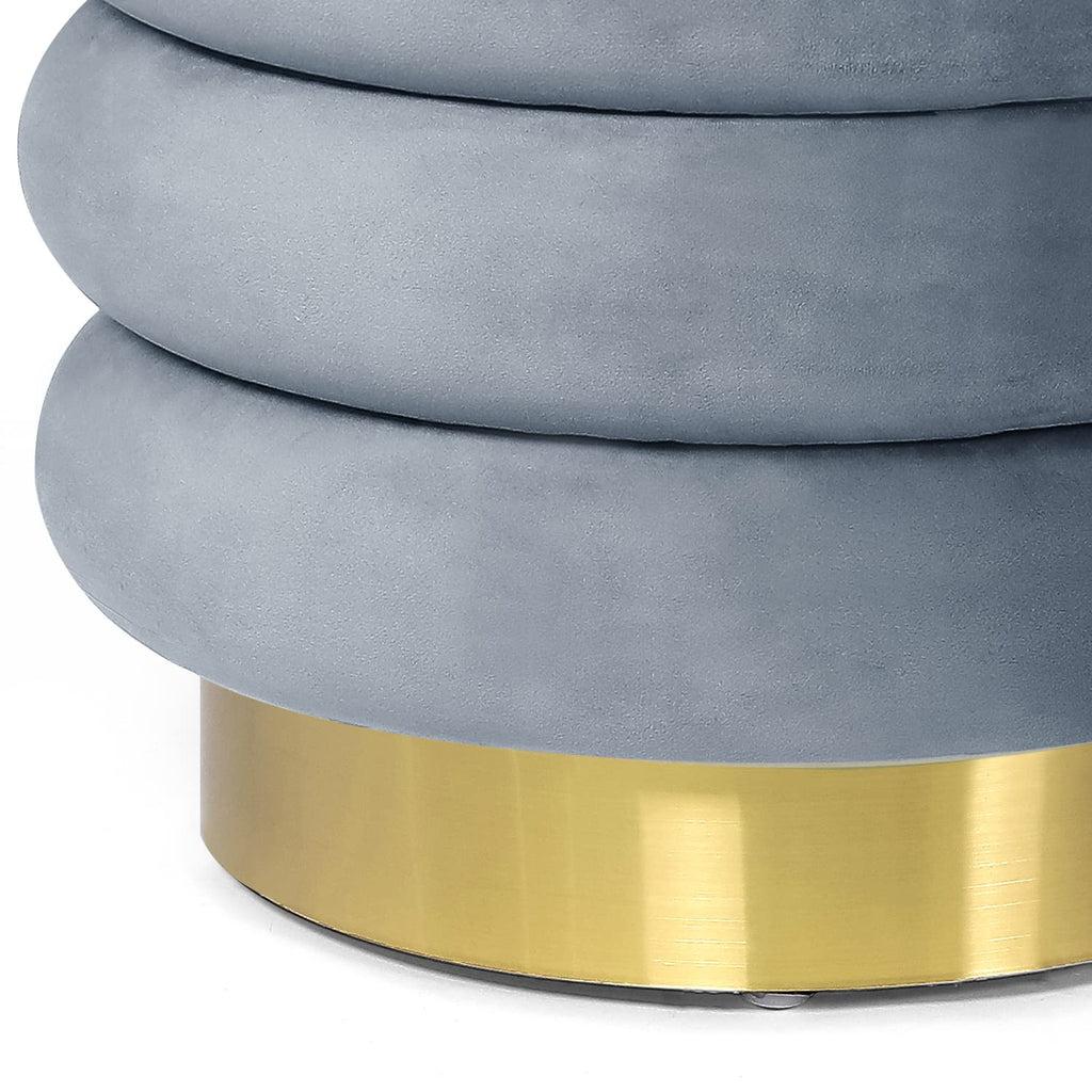 15.9 Inch Velvet Round Contemporary Modern Storage Ottoman Coffee Table with Gold Base, Grey