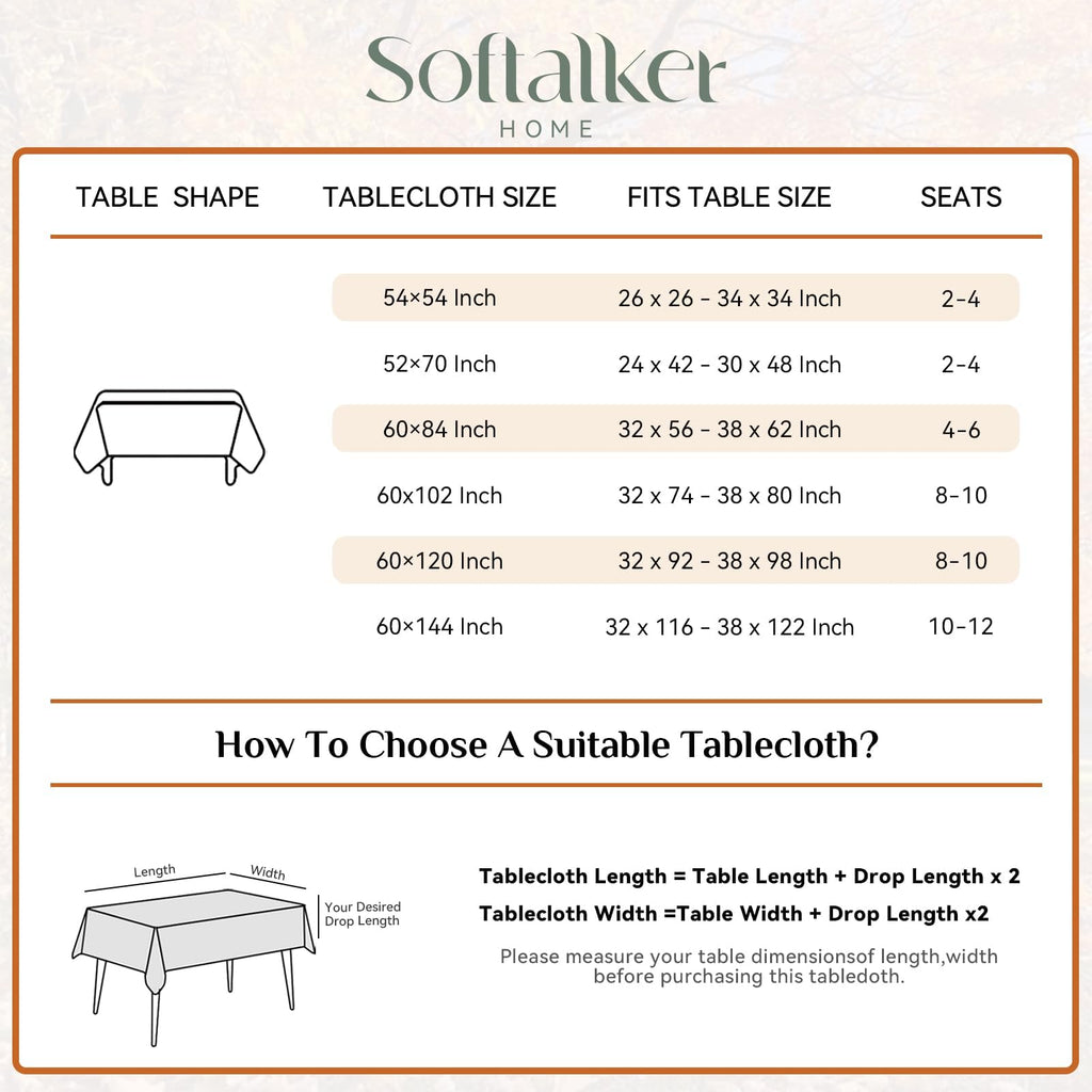 Fall Tablecloth Rectangle 60 x 144 Inch, Thanksgiving Home Decor