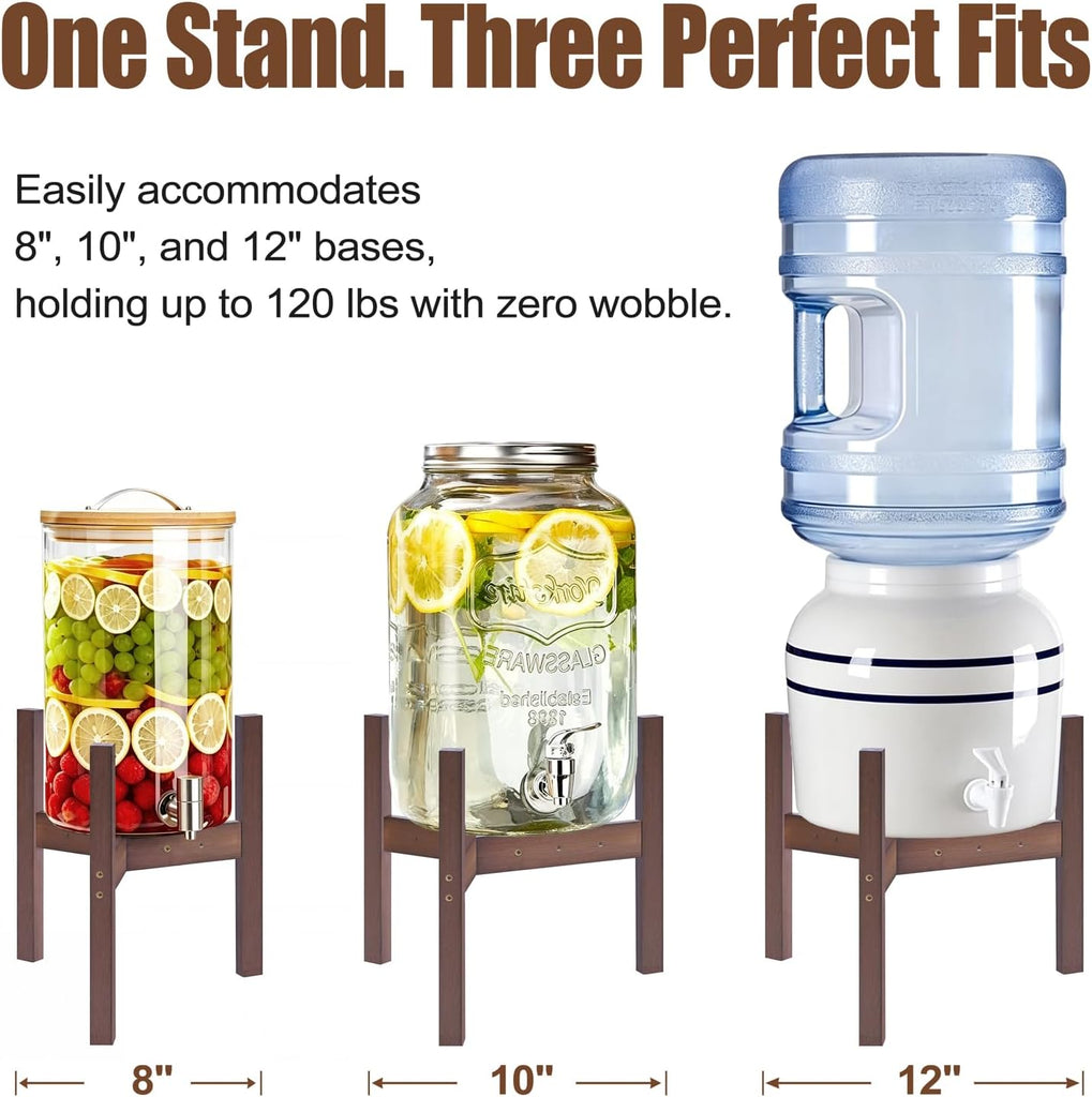 Adjustable Bamboo Drink Dispenser Stand, Water Dispenser Holder for 2-5 Gallon (8-12 Inch), Beverage Stand