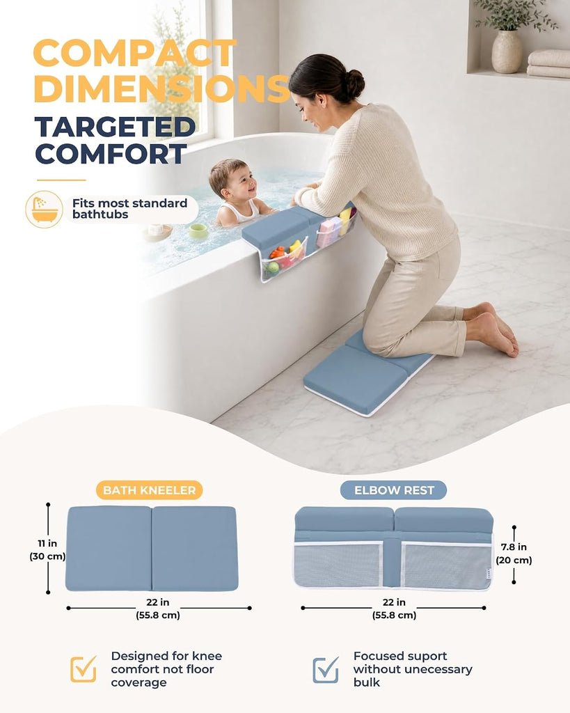 Comfortable Baby Bath Kneeler and Elbow Rest Pad Set - 1.5 Inch, Blue