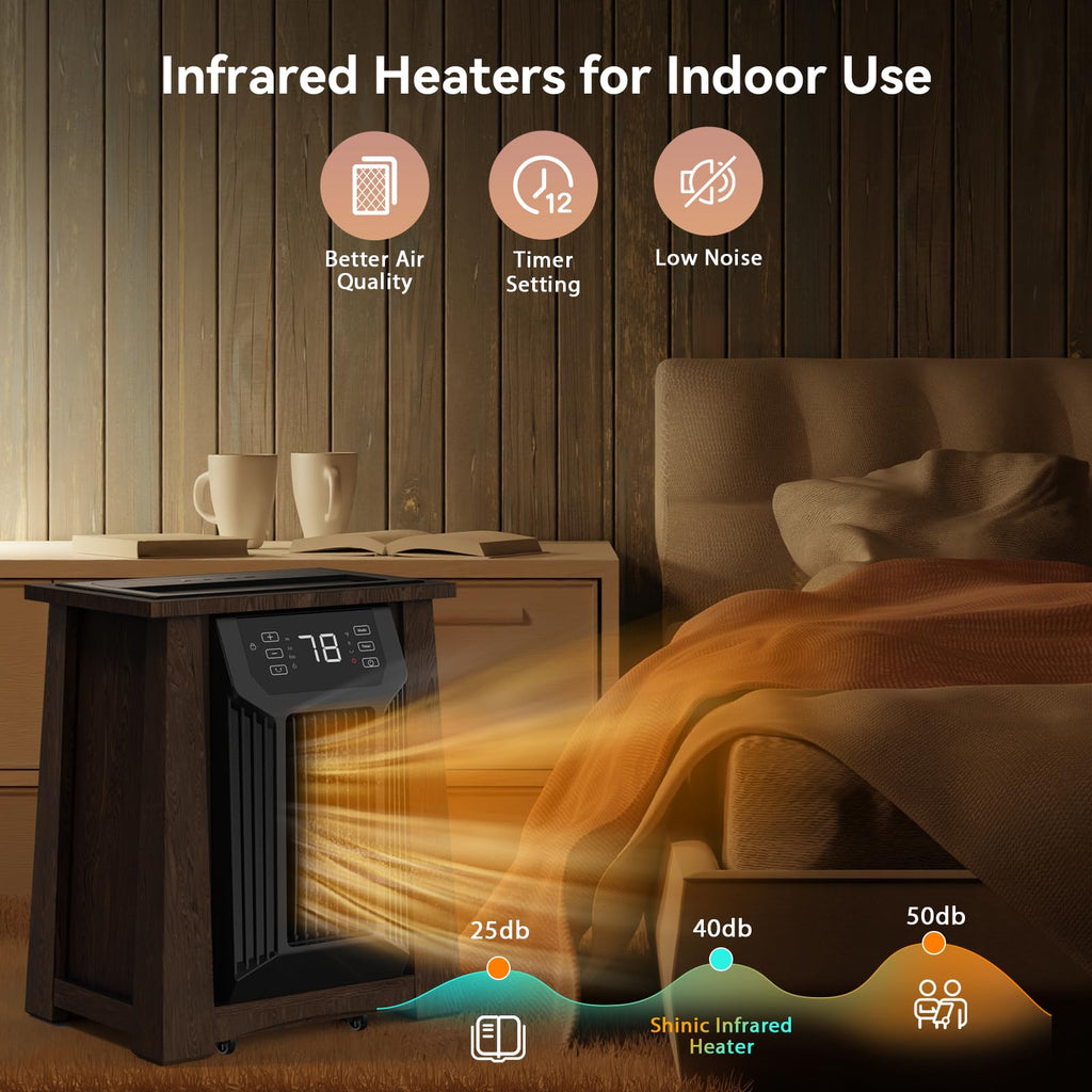 Oscillating Quartz Infrared Heaters for Indoor Use Large Room, 20 Inch, Luxury Insulated Wooden Cabinet, 1500W