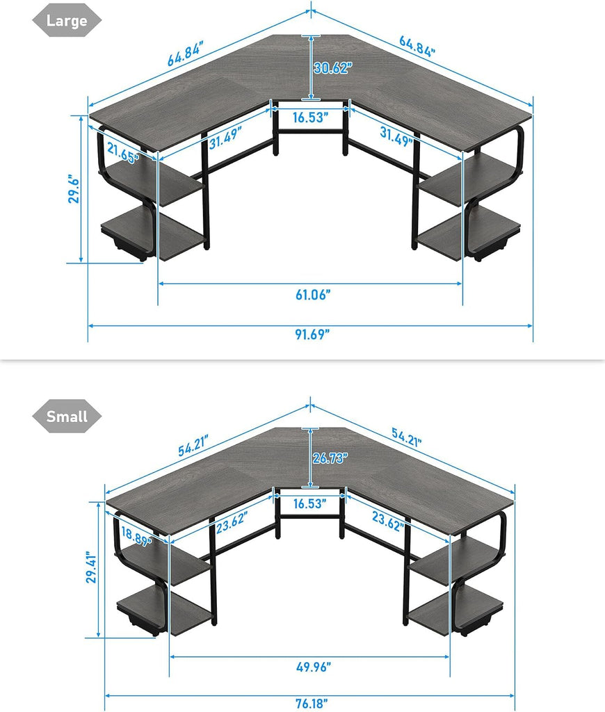 L Shaped Desk with Shelves,64.84" Large Gaming Corner Desk | Modern Computer Desk with Spacious Desktop, 4-Tier Open
