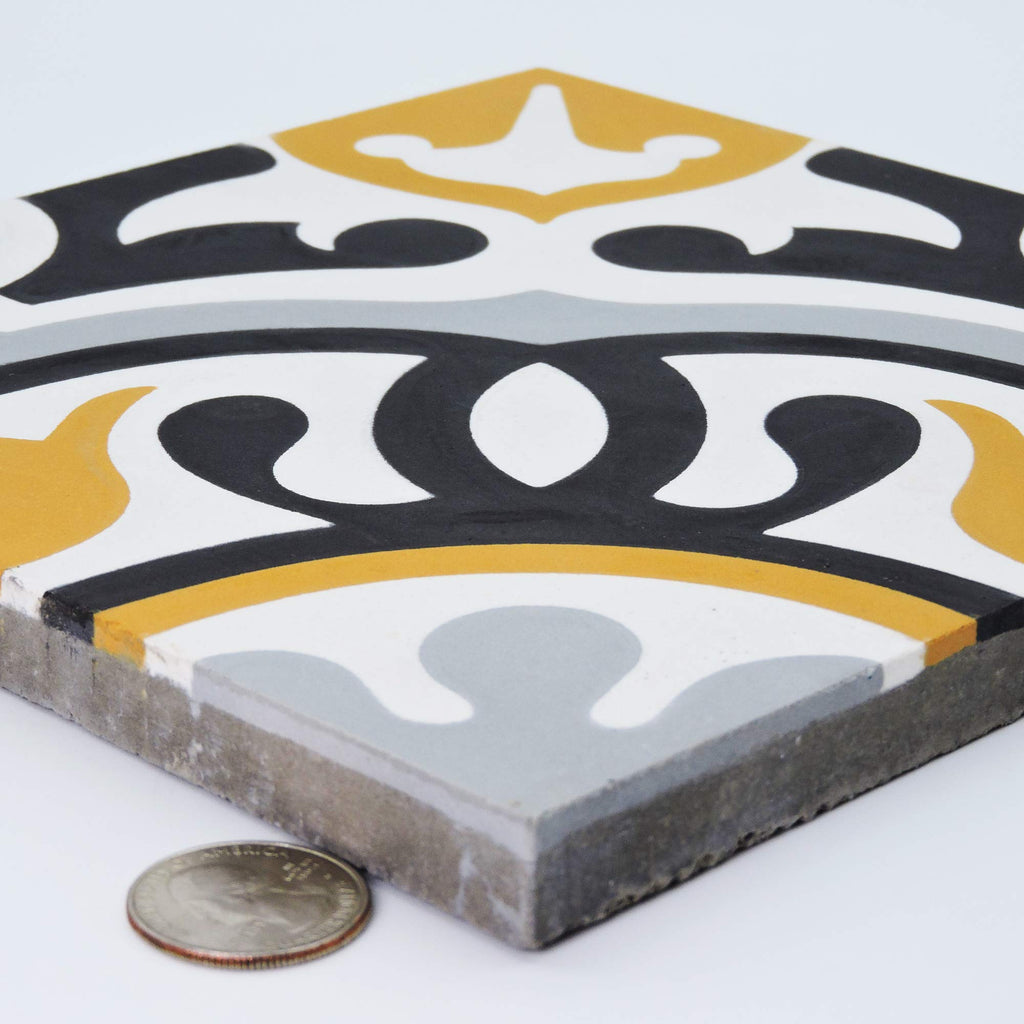 Mosaic BAHA Handmade 8x8in Cement Tile in Orange, Black, Grey