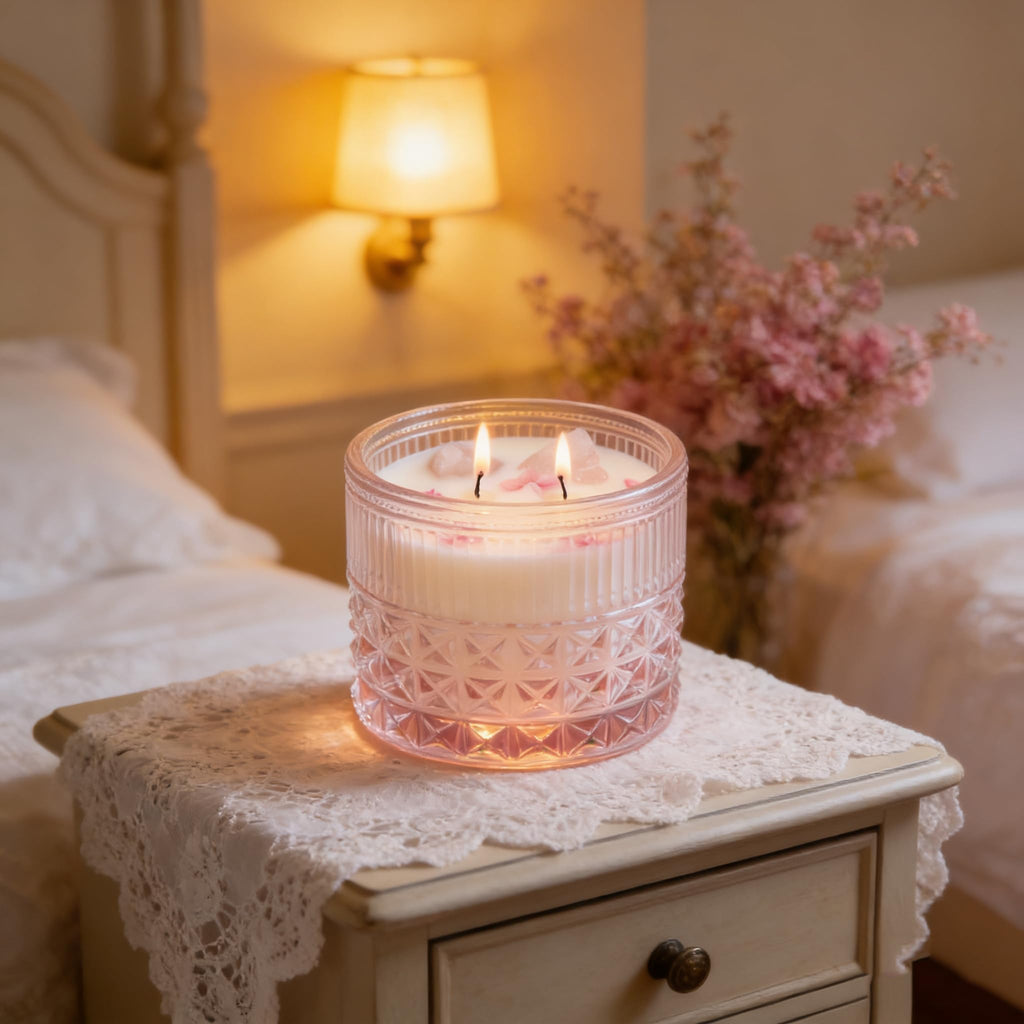 Pink Crystal Candles Champagne Bubbles Candle Scented, Highly Scented, Non-Toxic, Unique Meditation Spiritual Gifts