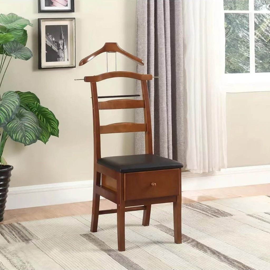 Office Chair with Hanger Valet, Mens Valet Stand with Drawer, Accessory Clothes Organizer (Brown) 45.7 * 58.4 *