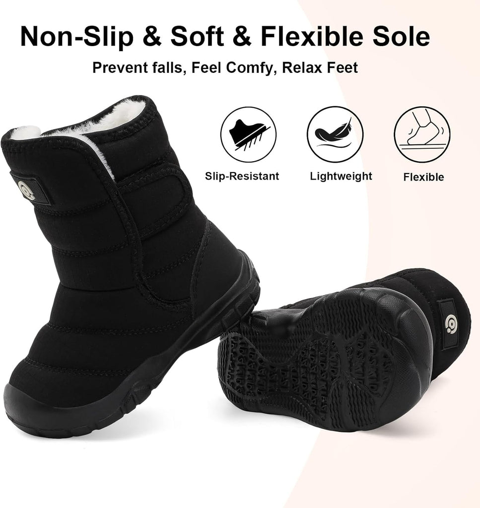 Toddler Boys Girls Winter Warm Shoes Water-Resistant Comfy Non-Slip Snow Boots Cold Weather Insulated Outdoor Walking