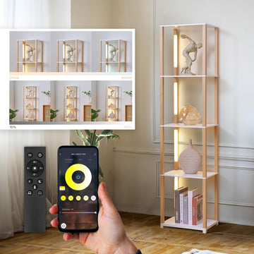 Floor Lamp with Shelves, Modern Shelf Lamp with Remote/APP Control, Standing Lamp, 5-Tier Display Shelf with