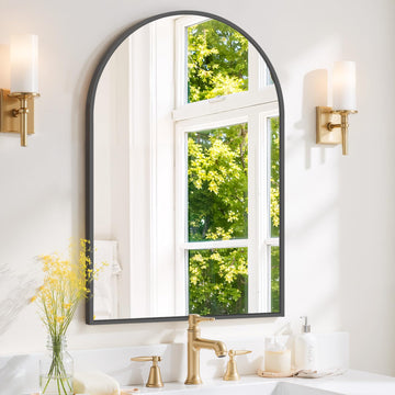 Arched Wall Mirror 36x24 Inch Black Bathroom Vanity Mirror with Metal Frame