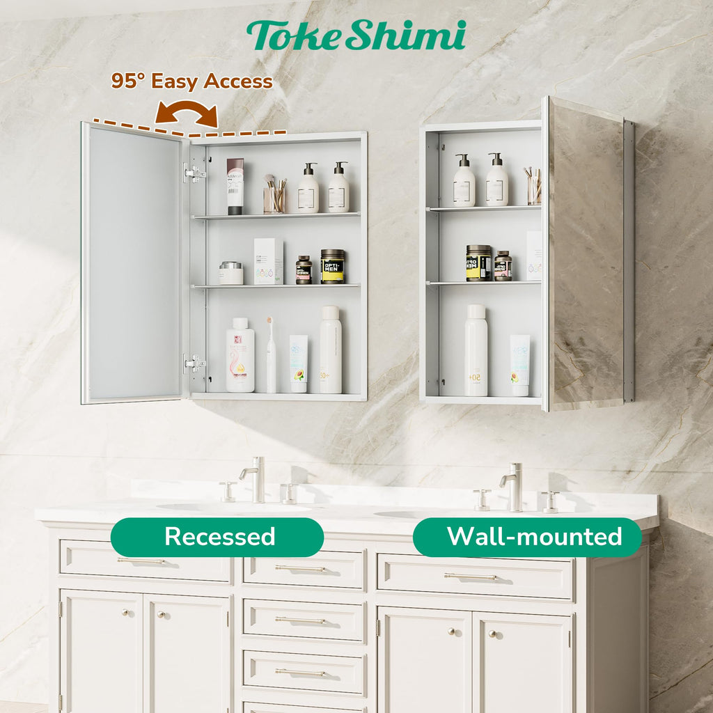 14 x 18 Recessed Medicine Cabinet with Mirror, Assembly Required, Silver Medicine Cabinet, Tempered Beveled Mirror