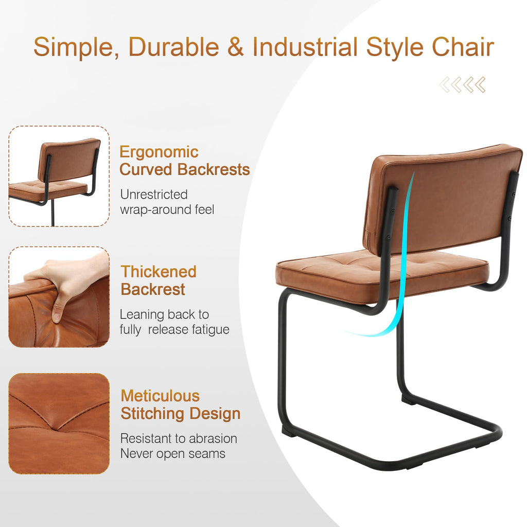 Industrial Metal Dining Chairs Set of 4, Upholstered Faux Leather Kitchen Chairs with Black Metal Base, Living Room