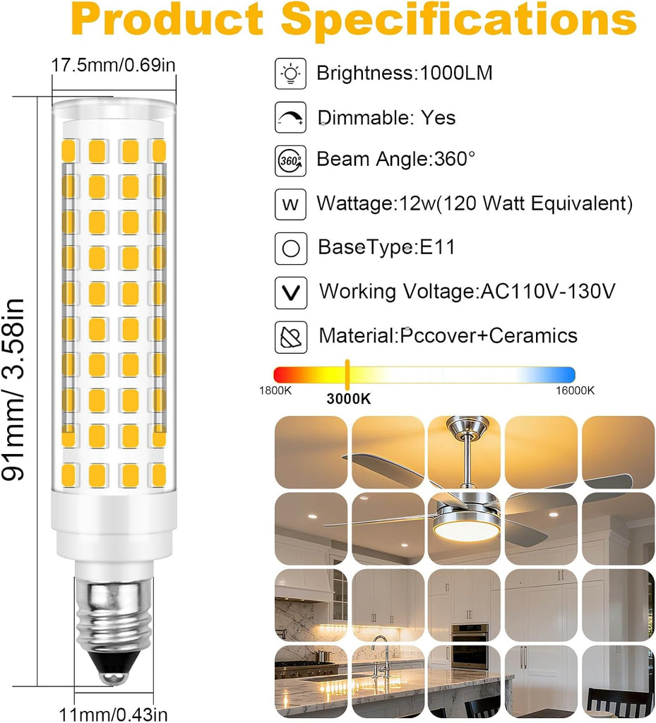 E11 Led Bulbs 120V 120W Halogen Mini Candelabra Bulbs Equiva Dimmable