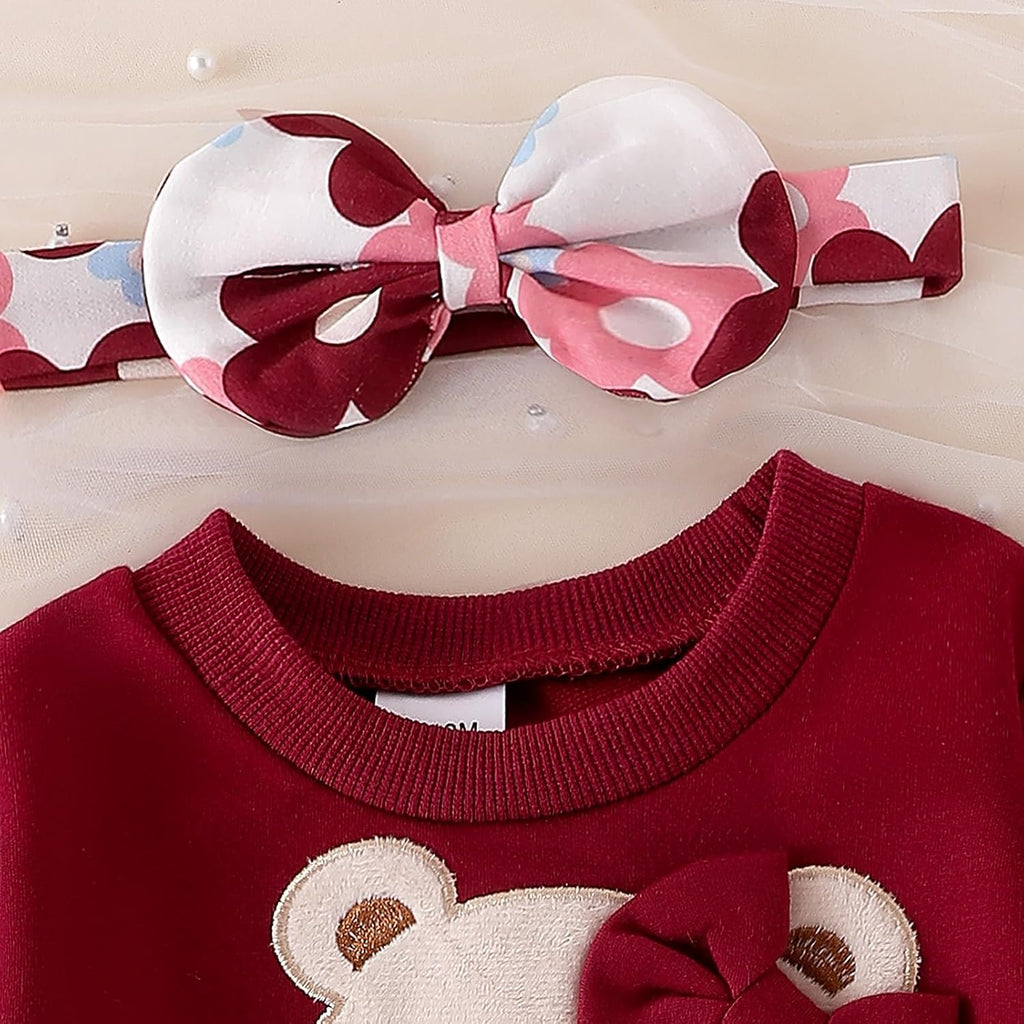 Baby Girl Clothes Bear Sweatshirt Flare Pants Set Fall Outfits