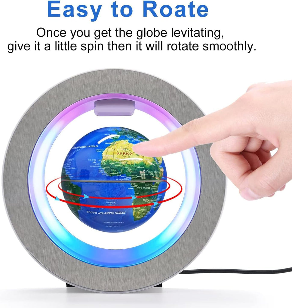 Magnetic Levitation Floating Globe - Levitating O Shape Globe with LED Lights for Education Home Office Desk Decor