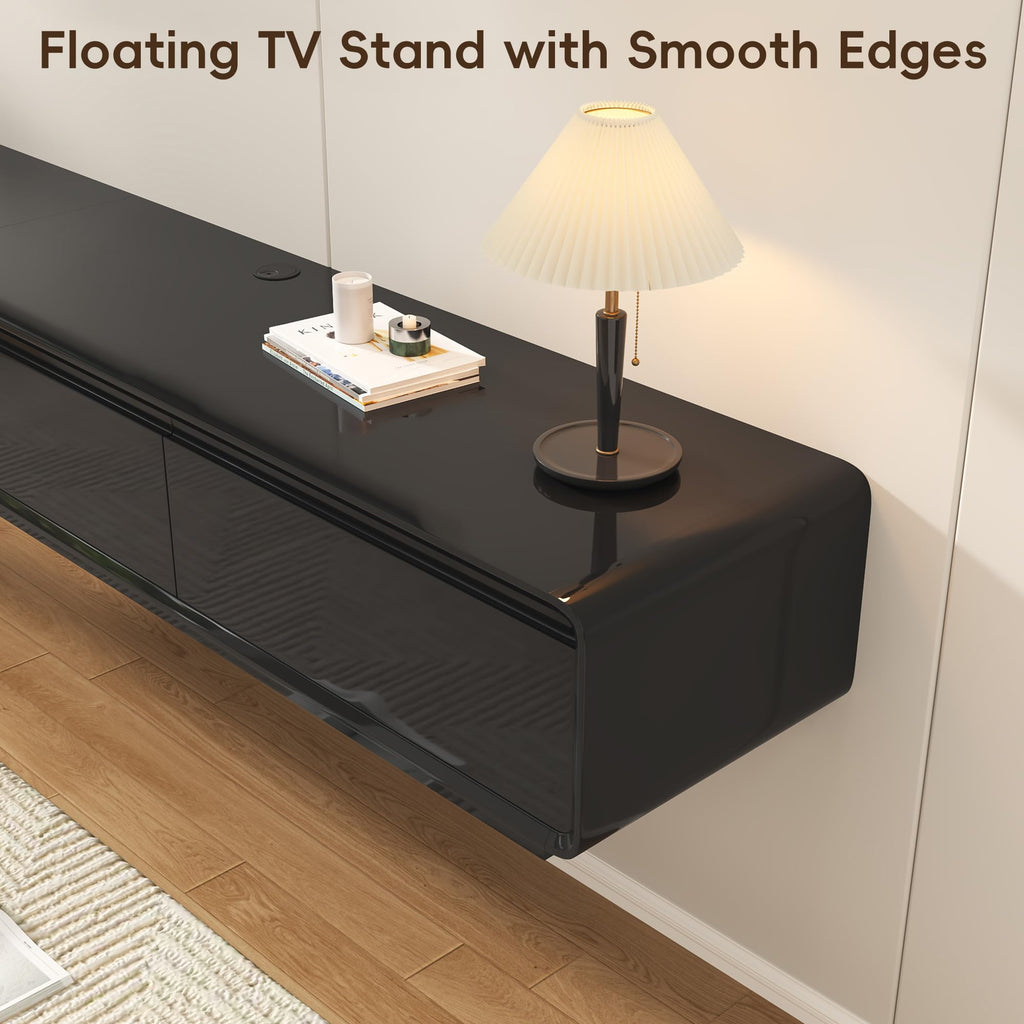 94.5" Floating for TVs up to 100 Inches, Mid-Century Modern Floating Entertainment Center Wall Mounted with 2 Drawers