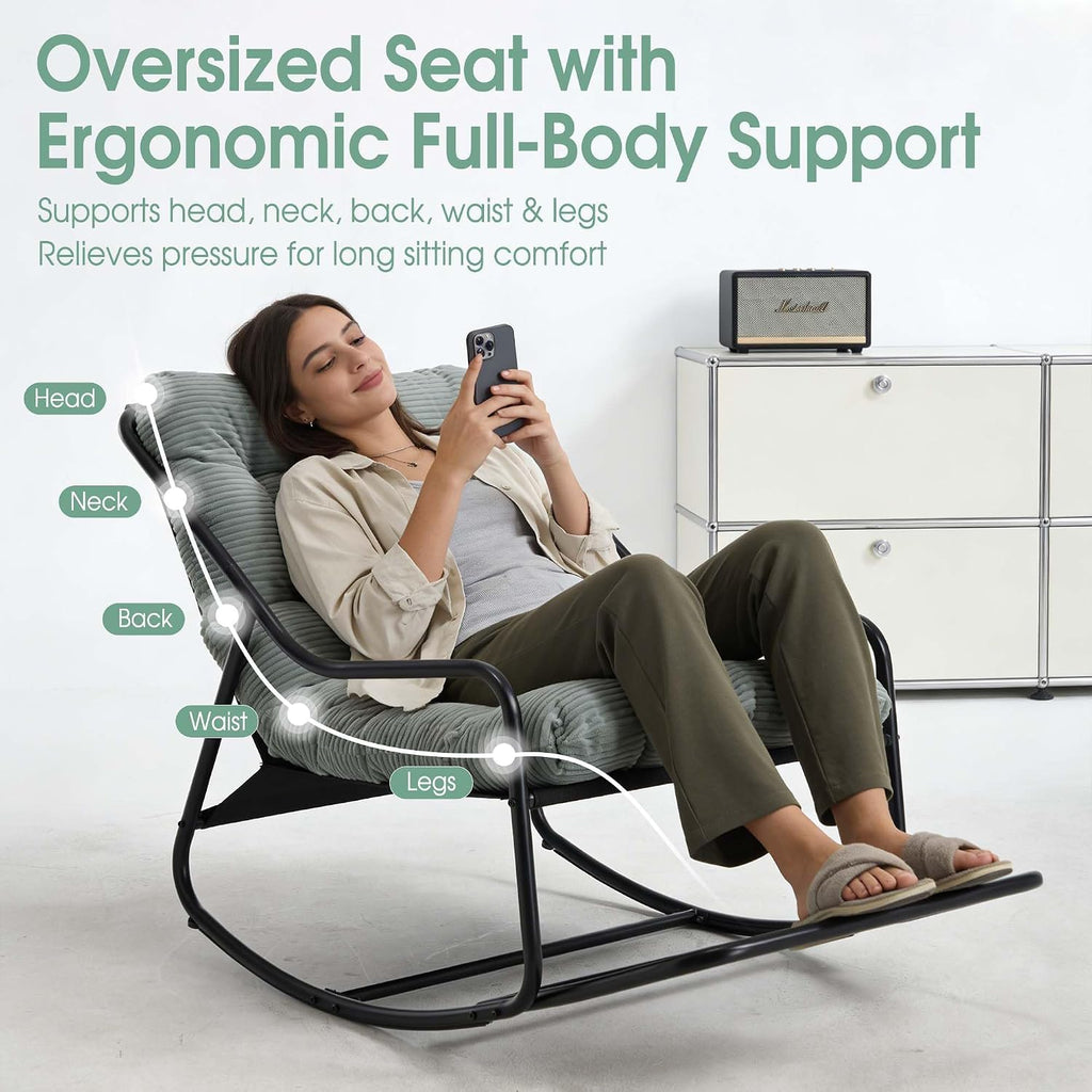 Rocking Chair with Extended Footrest, Cozy Lounge Chair with Thick Cushion-Wrapped Frame for Outdoor & Indoor - Heavy