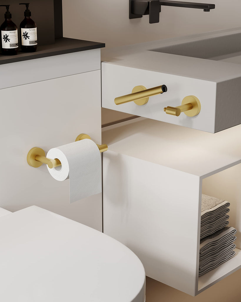 Gold 2 Pack Toilet Paper Holder Stainless Steel Double Post Pivoting Toilet Paper Roll Holder Wall Mounted