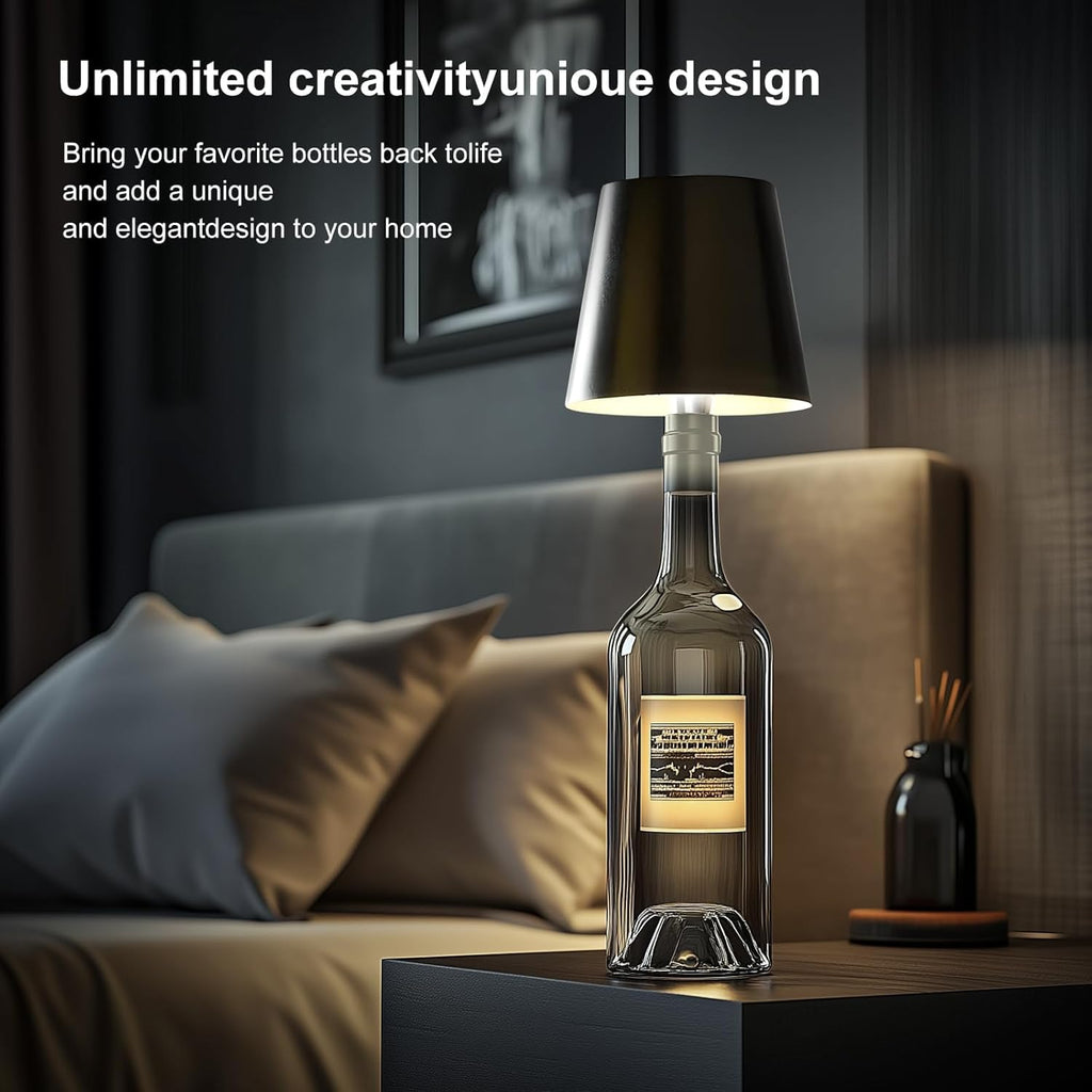 2 Pack Bottle Lamp, Rechargeable LED Wine Bottle Lamp Shade with Touch Dimming, 3 Color Temperatures, Cordless Bottle