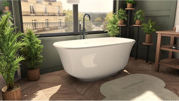 Elegance 59 in. L x 31 in. W x 23-5/8 in. H Freestanding Acrylic Bathtub, Brushed Nickel Drain