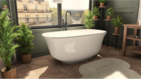 Elegance 59 in. L x 31 in. W x 23-5/8 in. H Freestanding Acrylic Bathtub, Brushed Nickel Drain