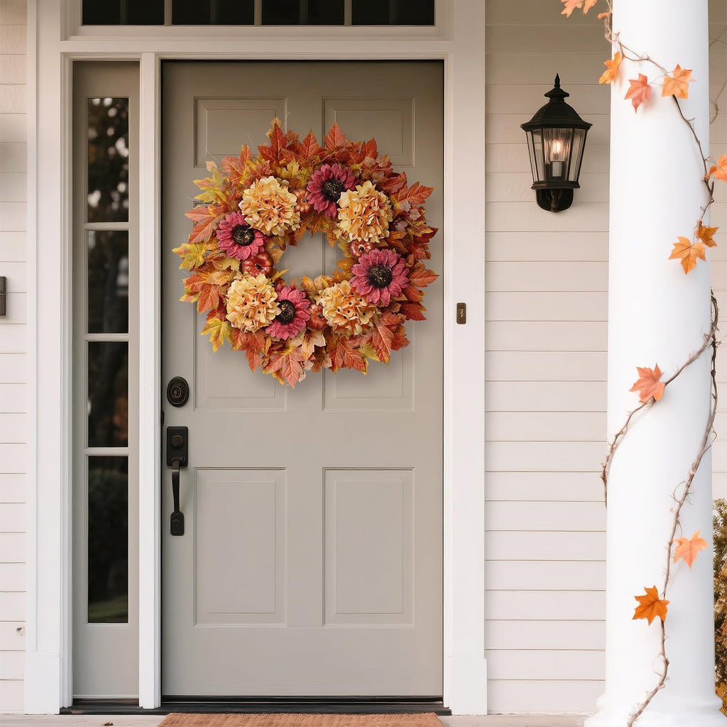 28" Large Artificial Fall Wreath with Flowers for Front Door Decor (Orange)