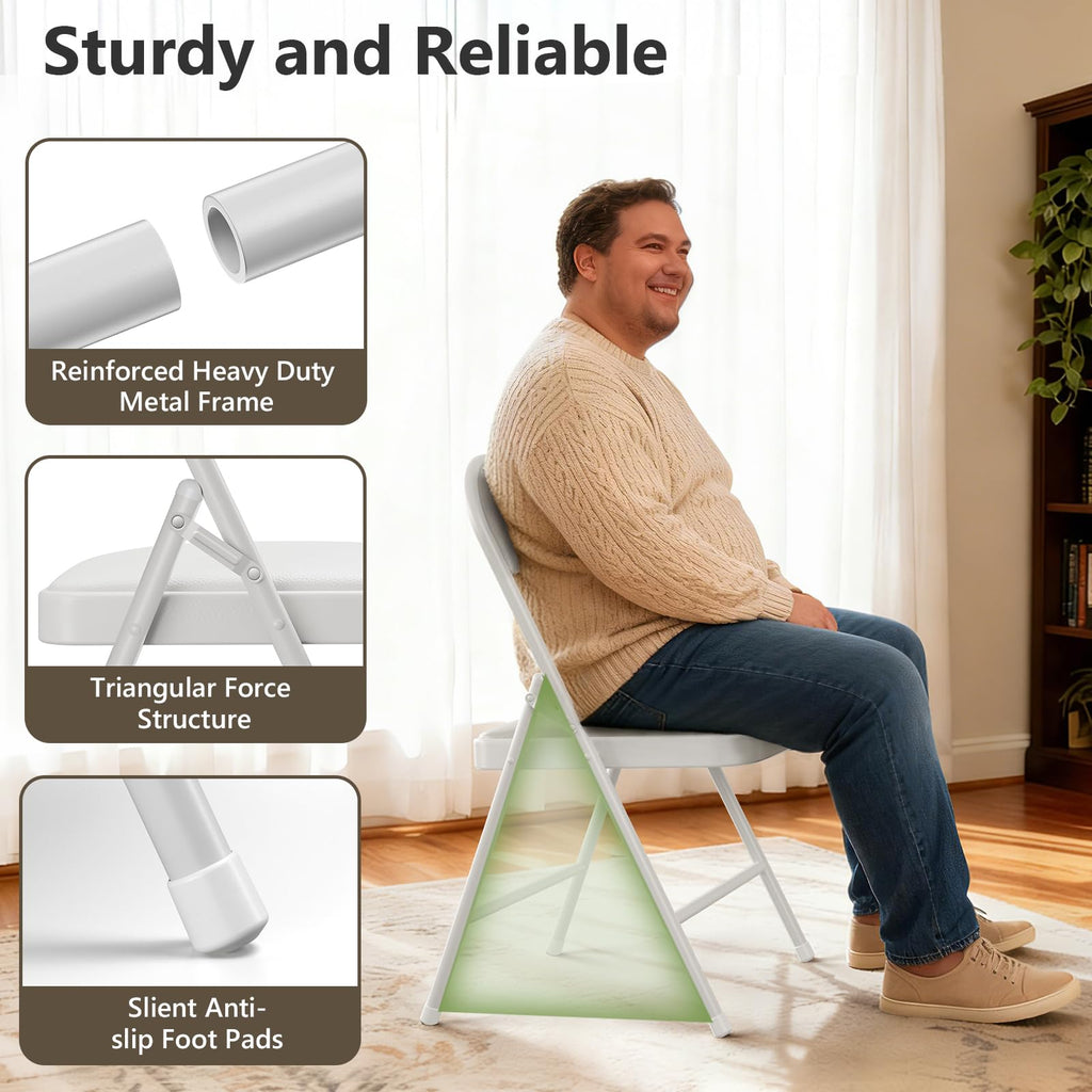 6 Pack Folding Chairs, PU Leather Folding Dining Chairs with Padded Cushion Seat & Back, Indoor Outdoor Folding Chair