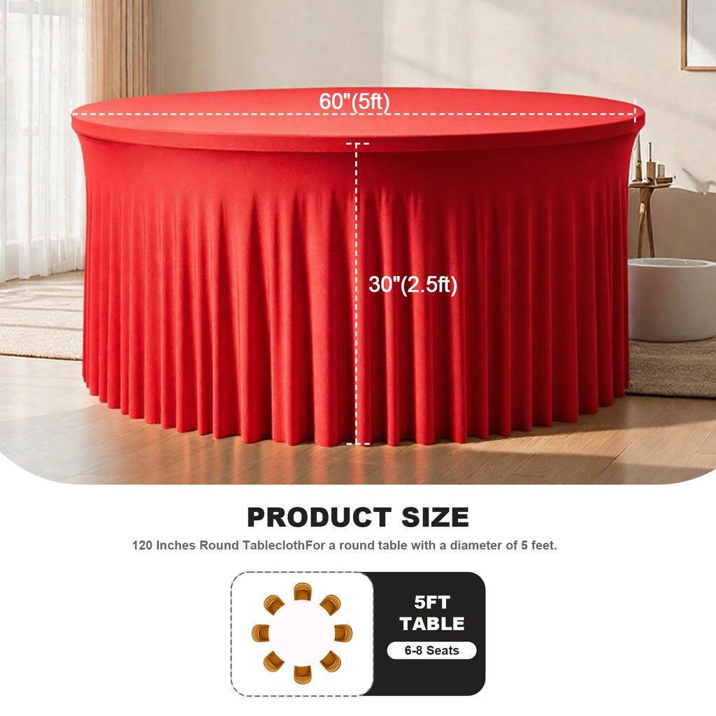 2 Pack 60 Inch Red Round Tablecloth for 5FT Tables, Wrinkle Free Washable Table Cover for Christmas Decor, Valentine