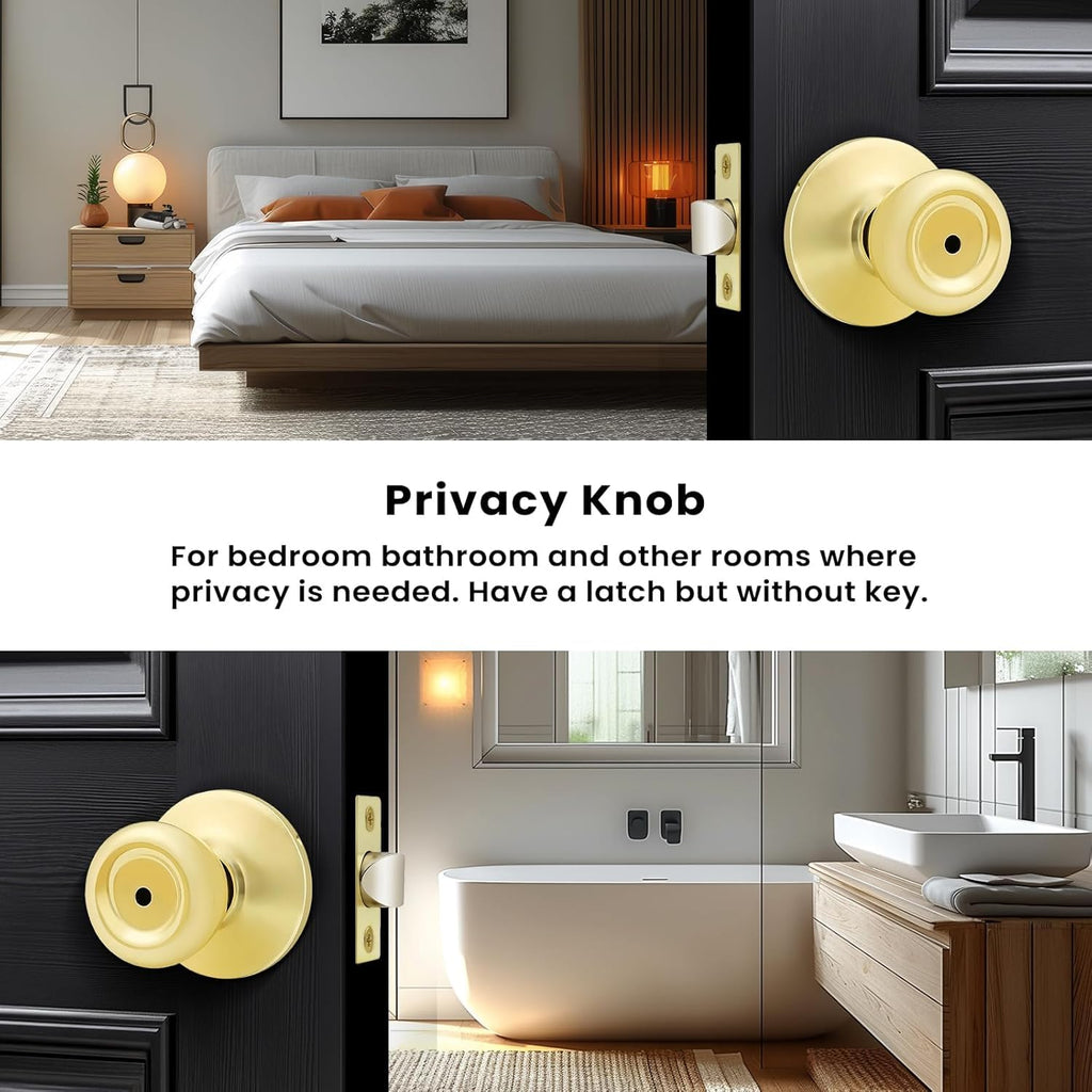 3 Pack Privacy Door Knobs Interior Polished Brass Keyless Interior Door knobs Bathroom Tulip Privacy Door Lock