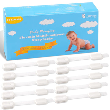 Baby Proofing Strap Locks for Cabinets and Drawers, 10 Pack, White