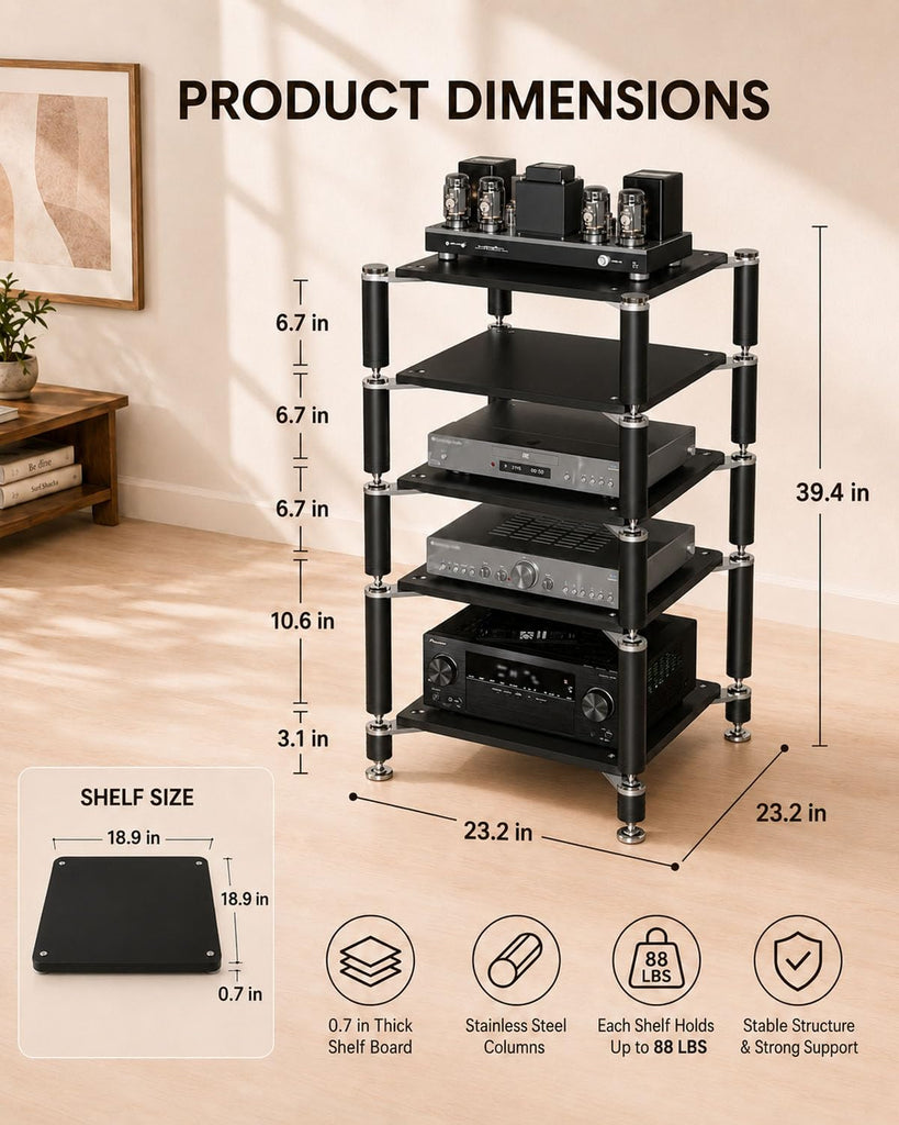 5-Tier HiFi Audio Rack, Audio Component Stand Black