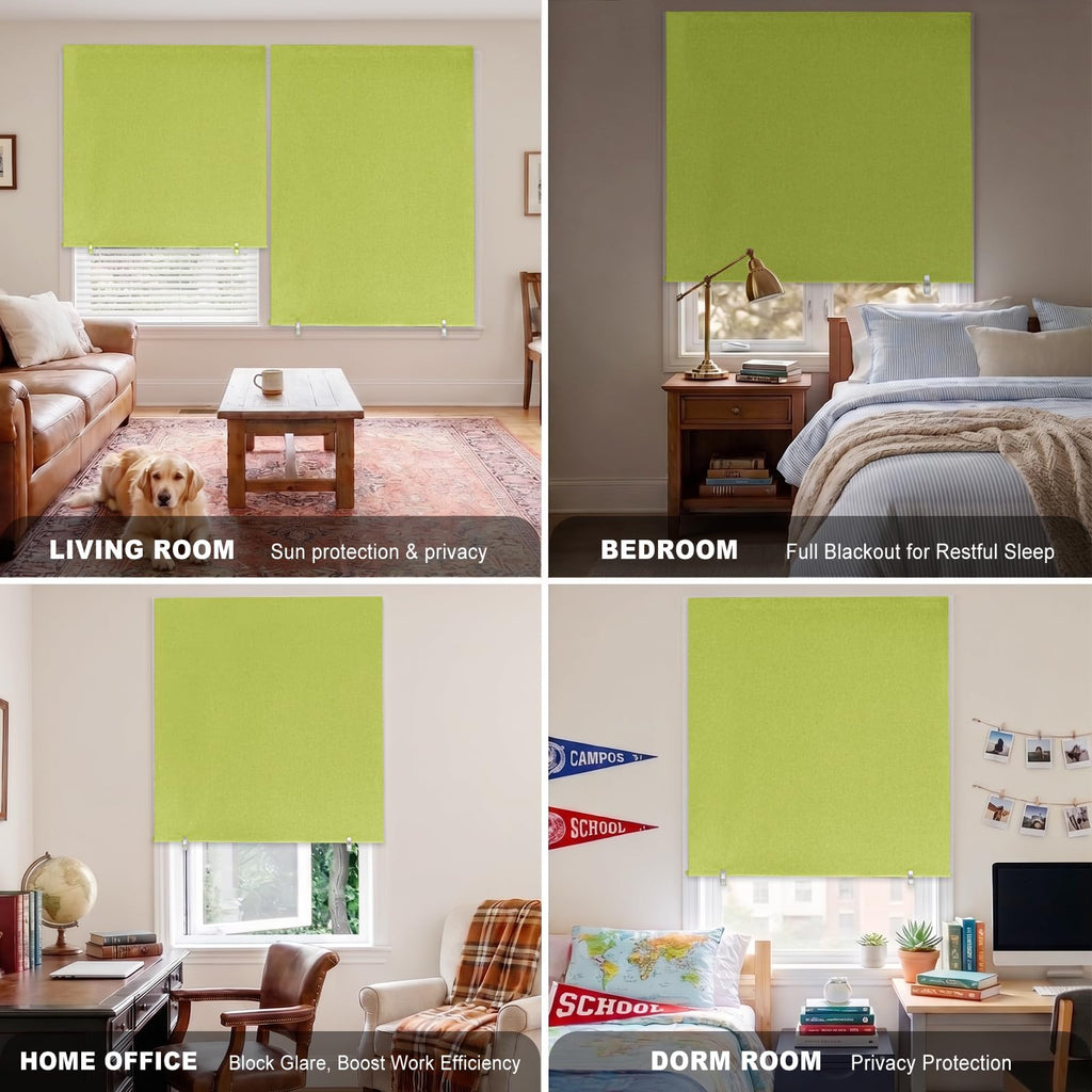 Wide 100% Blackout Roller Shades No Drill, Fruit Green
