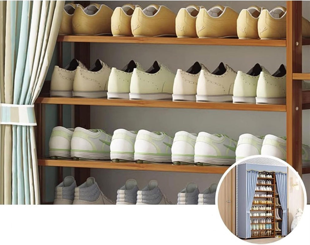 Slim Shoe Organizer, Solid Wood Shelf, Multilayer, Oxford Cloth Cover, Dustproof, Shoe Cabinet, Domestic Door