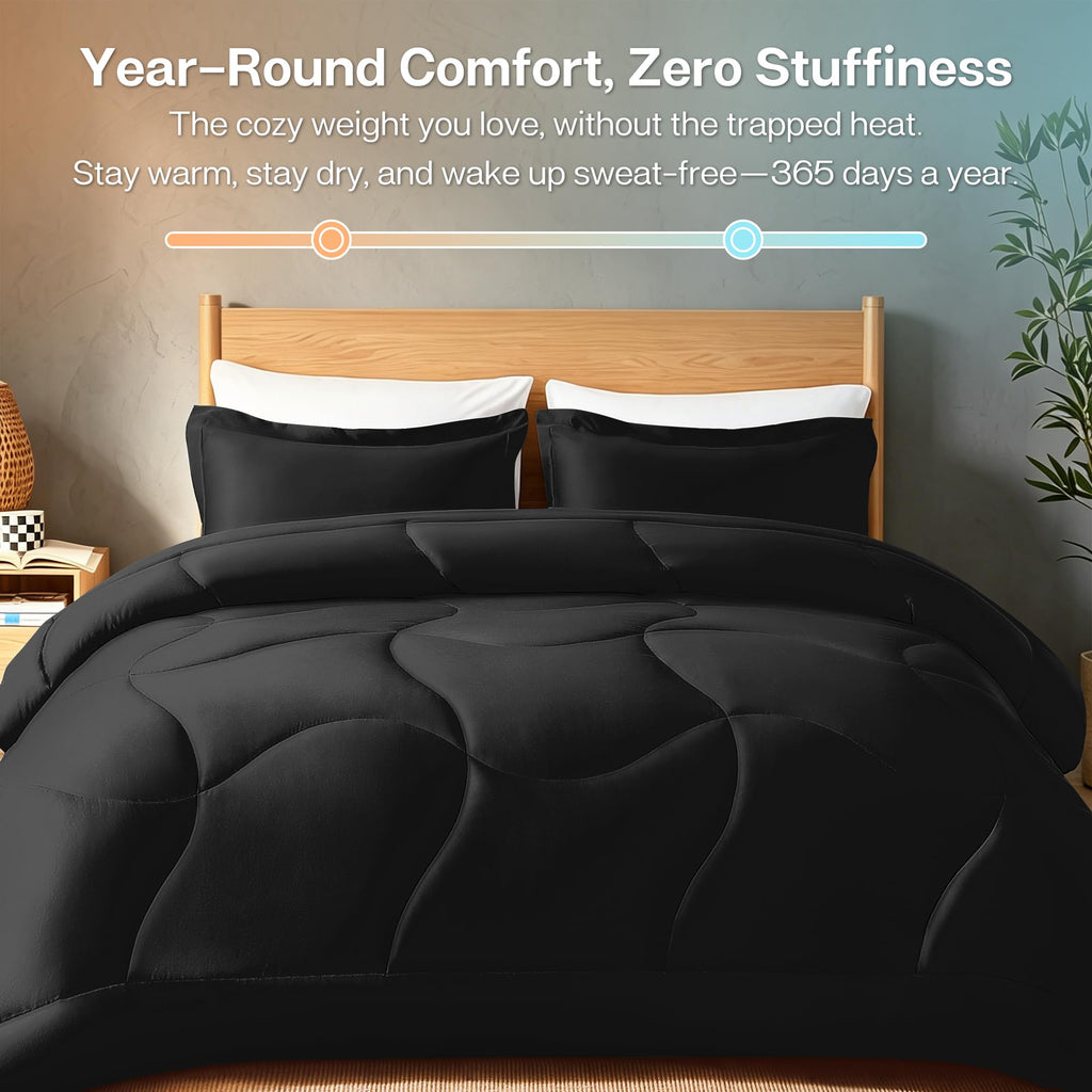 All-Season Natural Cooling Comforter for Hot Sleepers Queen, Black