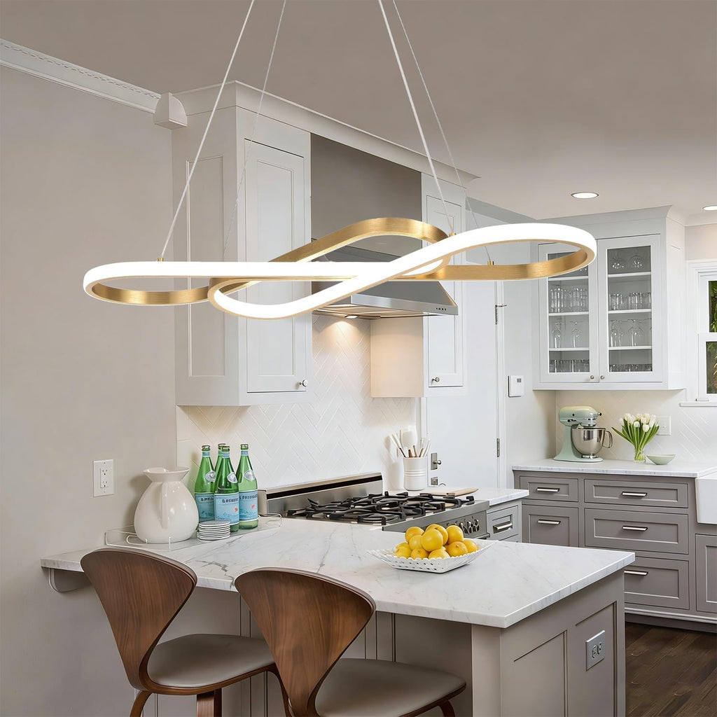 Gold 29.53in Dimmable Modern LED Pendant Chandelier | Height adjustable design, remote control included, suitable for