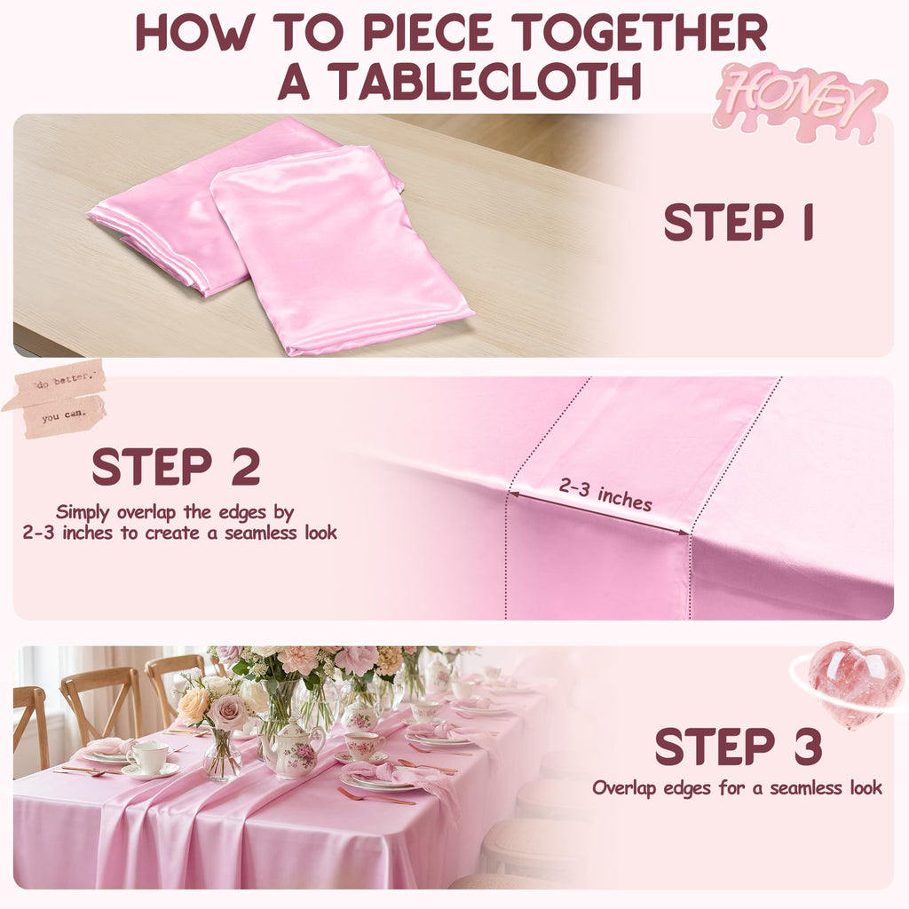 8 Pack Pink Satin Tablecloth 58 x 102 Inch Overlay Seamless Design