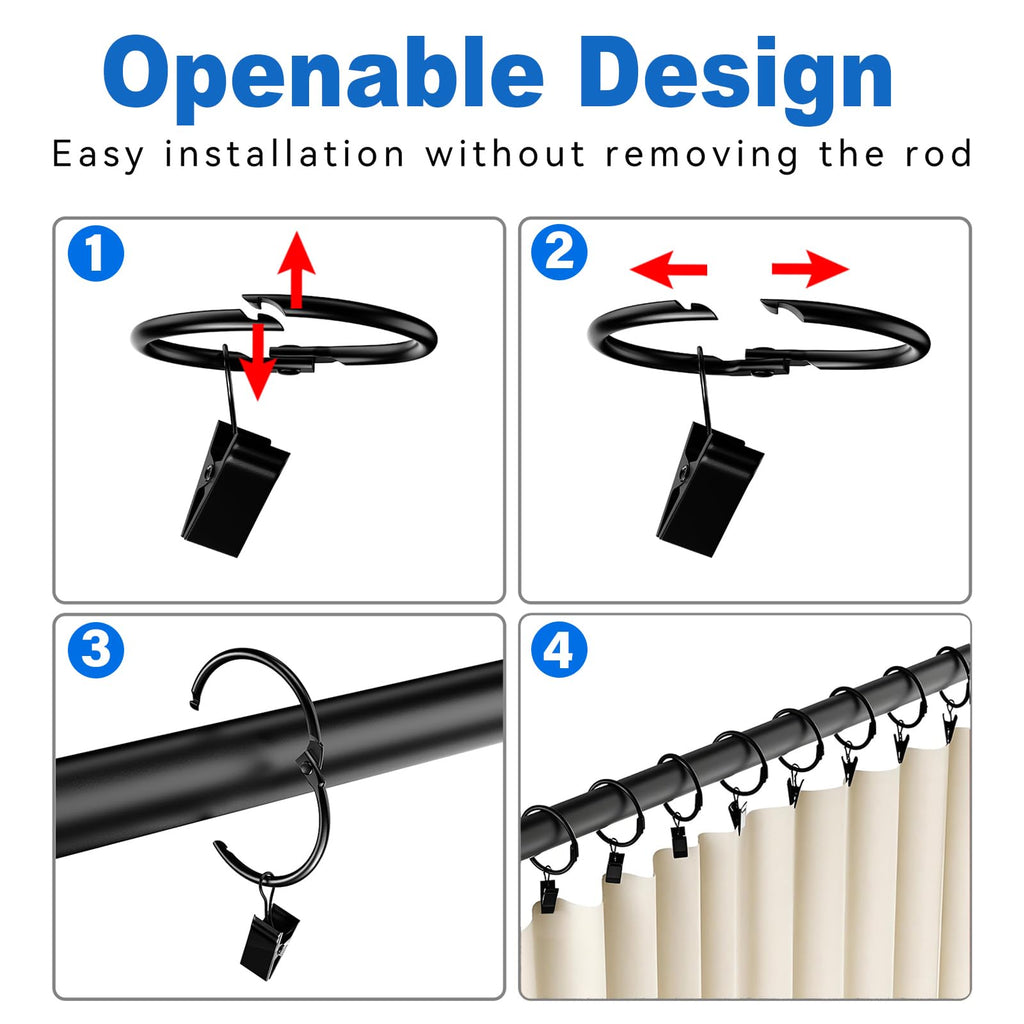24 Pack 2 Inches Openable Curtain Rings with Clips