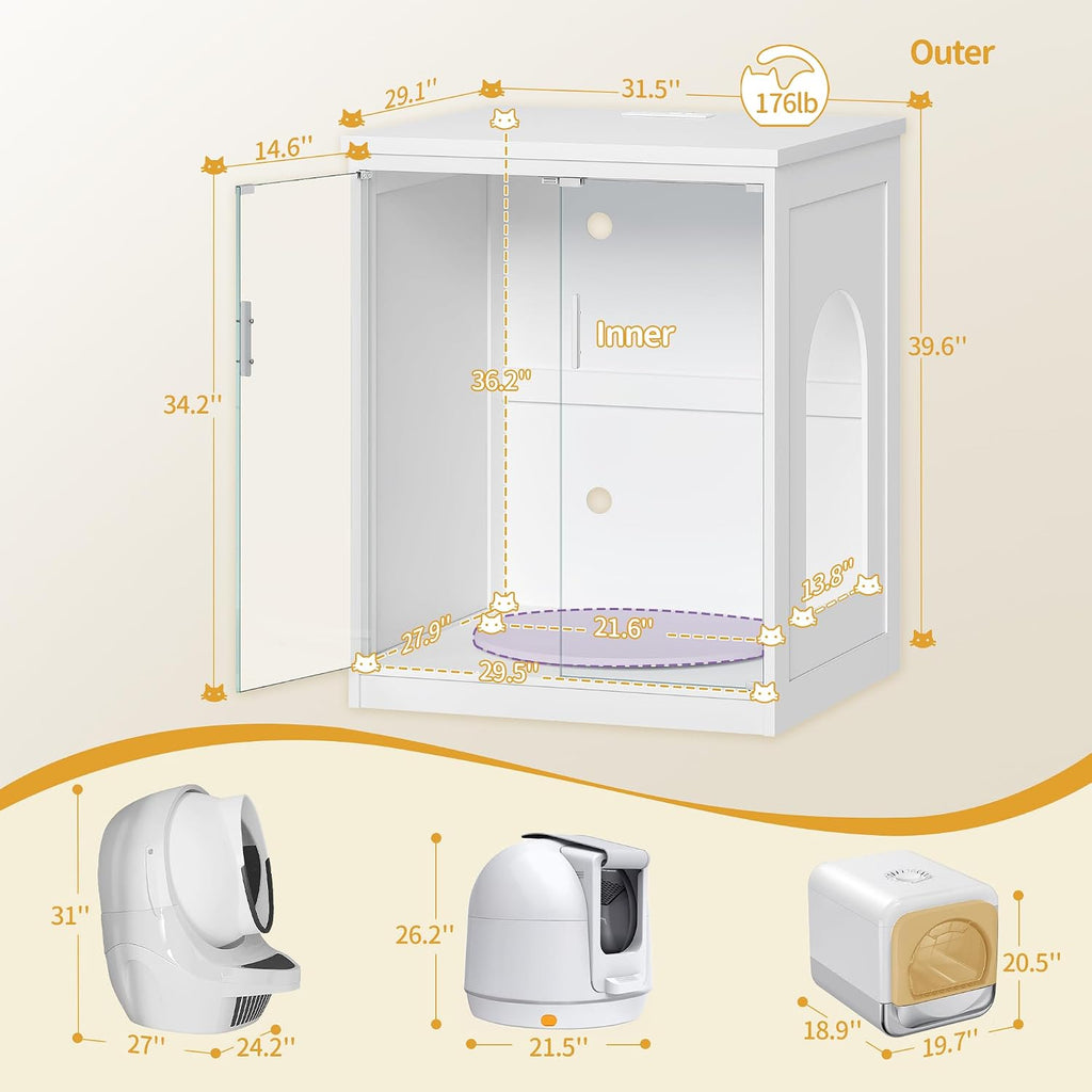 Cat Litter Box Enclosure, See Through Auto Litter Box Furniture