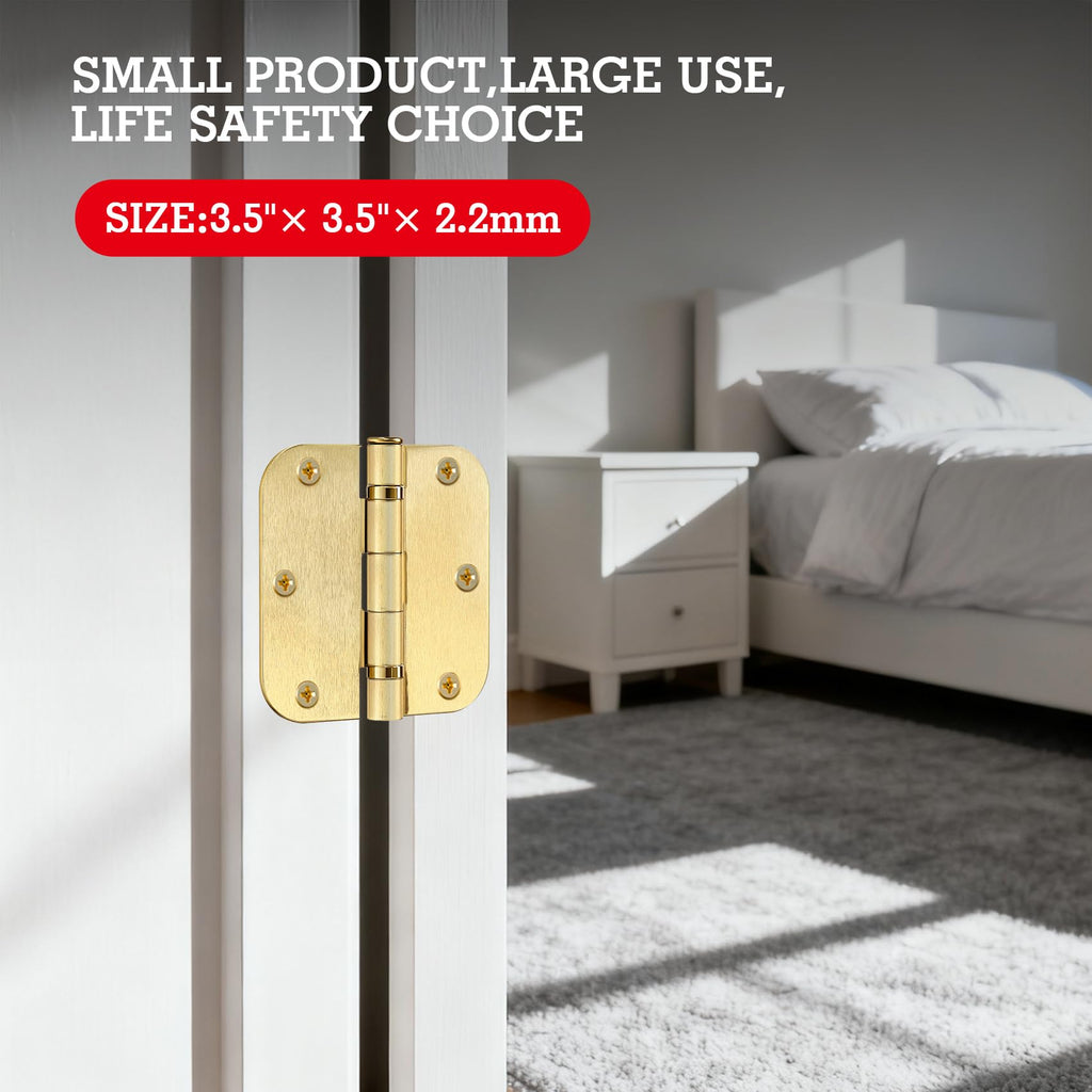 Rounded Door Hinges Brushed Brass 3.5 Inch 5/8" Gold Lasting Mute