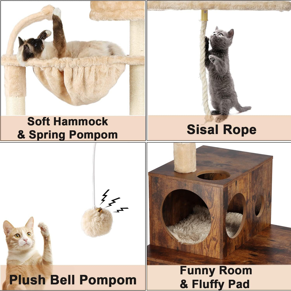 Cat Tree with Litter Box Enclosure, 2-in-1 Cat Tower