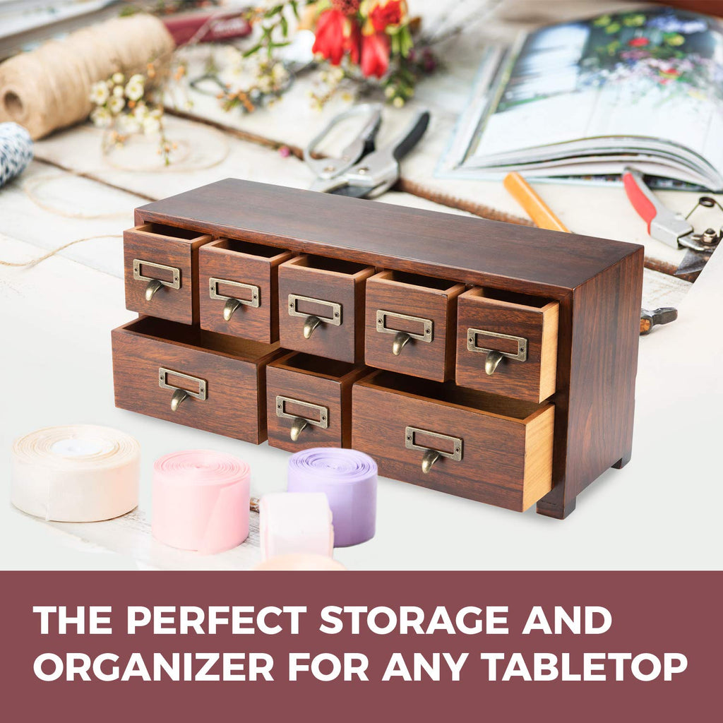 Under Display Monitor Traditional Medicine Cabinet - Desktop Wide & Small Cabinet w/ 8 Drawers - Tabletop Apothecary