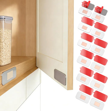 12 Pack Magnetic Cabinet Door Catch, No Drill, Silver, Whole-Home Set | Embedded magnet; stainless steel body; 48