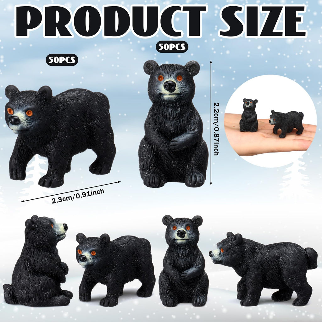 50 Pcs Mini Black Resin Bears, Tiny Wildlife Figurines for Crafts