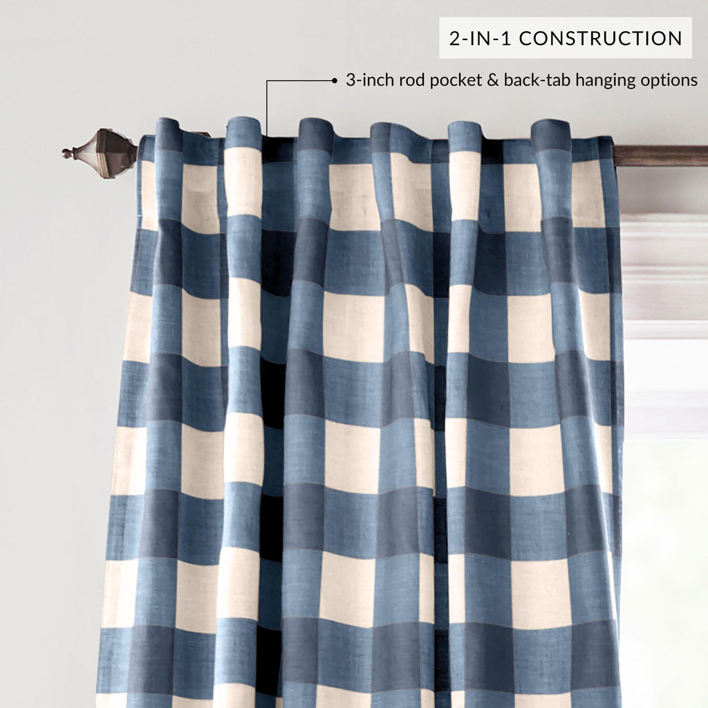 Grainger Buffalo Check Blackout Window Curtain, Indigo - 52" W x 108" L