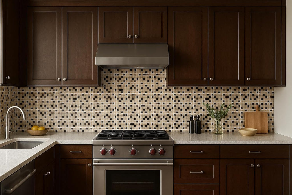 HTC331 Moca Brown Glass Natural Stone Mosaic Tile Box of 10 Sheets Backsplash, Bathroom Walls, Floors, Fireplace