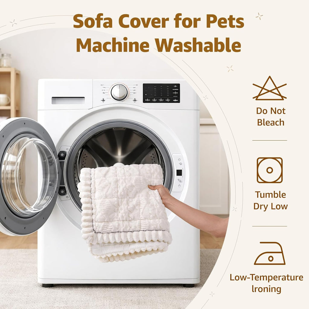 Couch Cover for Dogs Washable: Non Slip Fuzzy Plush Pet Couch Covers for 2 Seat Sofa, Hair Resistant Sofa Protector