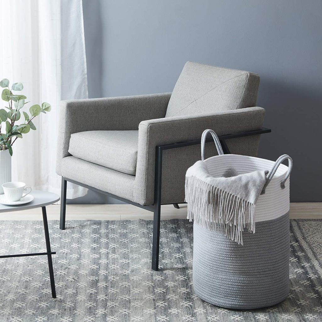 Cotton Laundry Hamper, 58L Tall Storage Basket-Grey