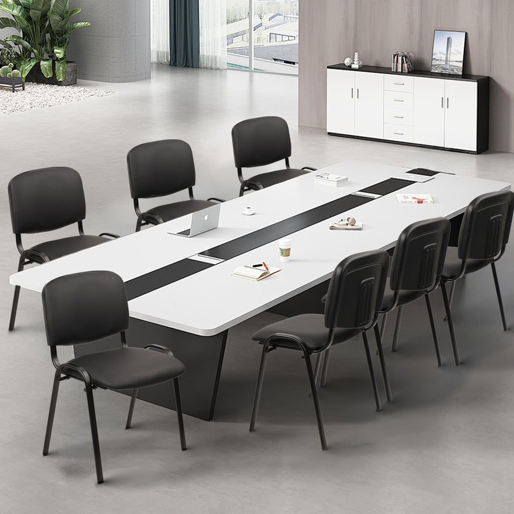 Stackable Waiting Room Chairs, PU Leather Guest Reception Chair with Upholstered Thickene Seat and Back Support