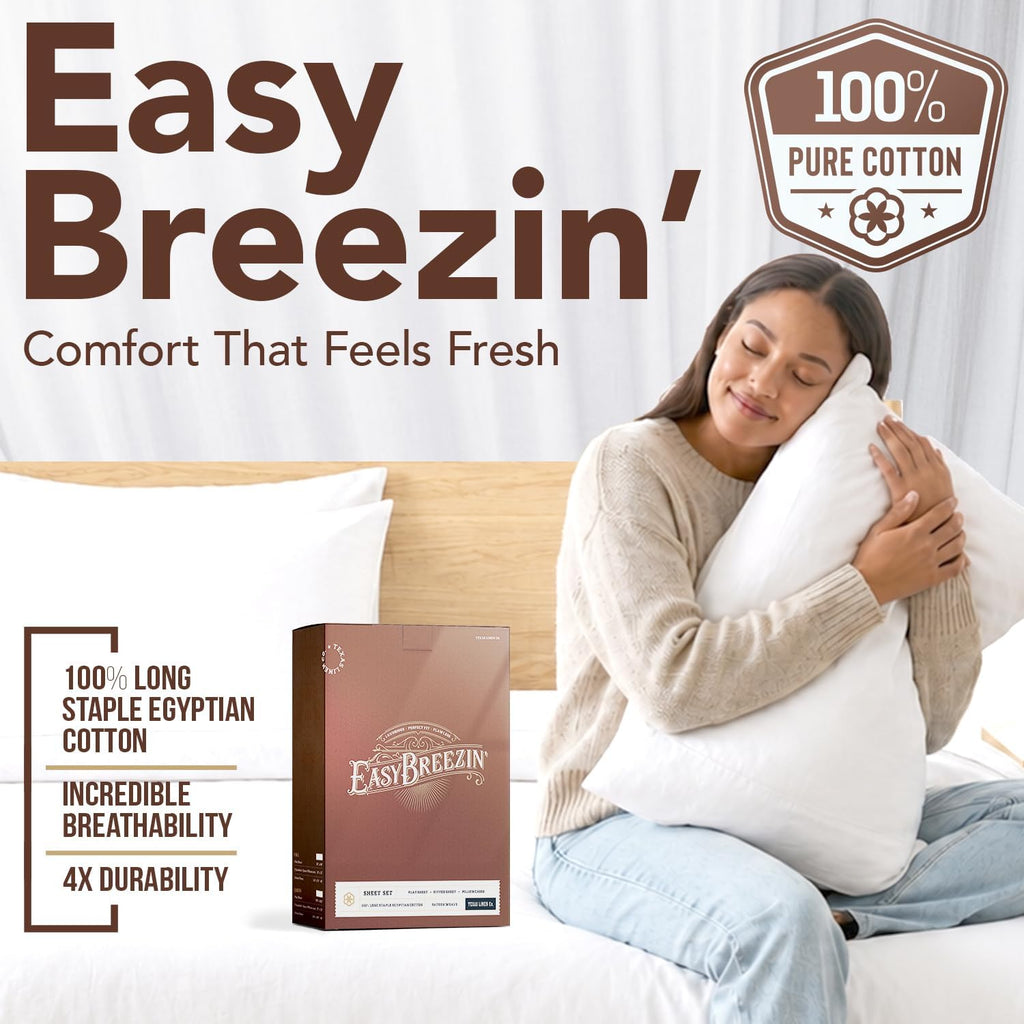 Egyptian Cotton King Sheets Set - Everyday Bedding King Sheet Set (4 PC, Light Blue), Soft & Durable, Cooling, 16"