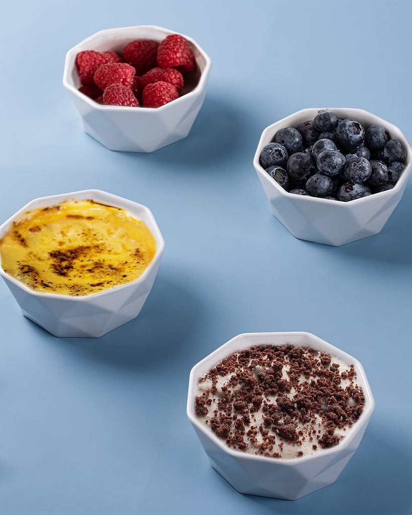 6 Oz Porcelain Set of 6, Geometric Creme Brulee Oven Safe, Souffle Dishes for Baking Dessert Ice Cream Snack, Small