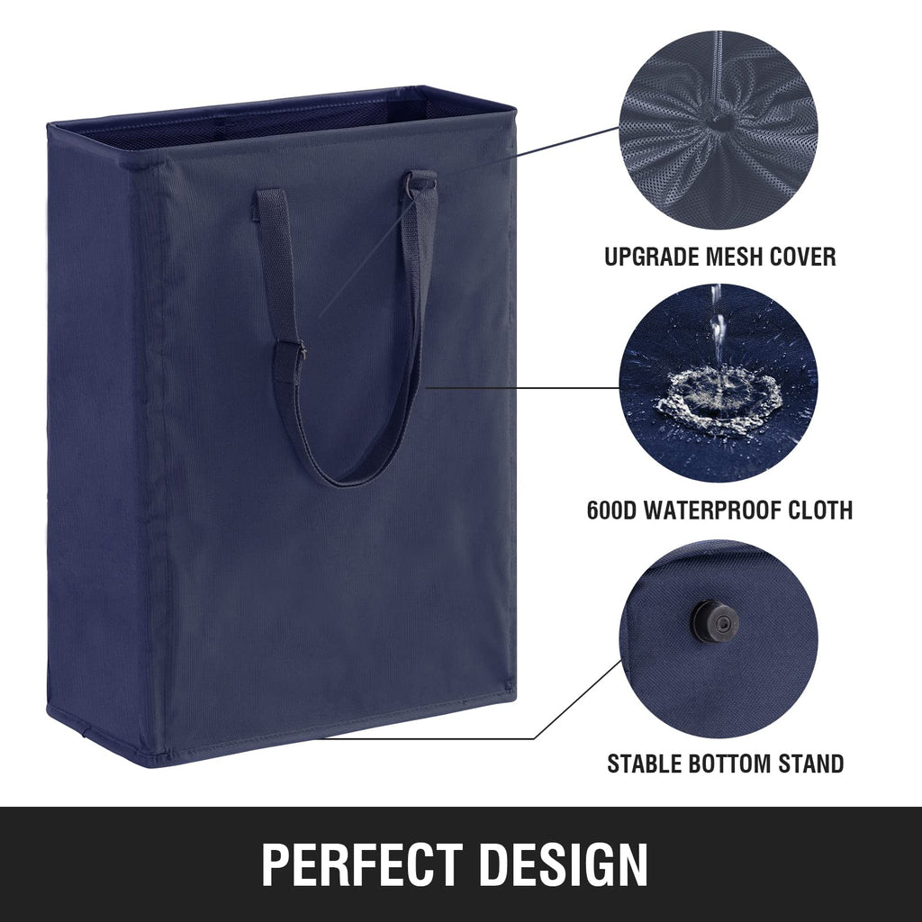 45L Slim Laundry Hamper with Adjustable Long Handles & Mesh Top, Navy