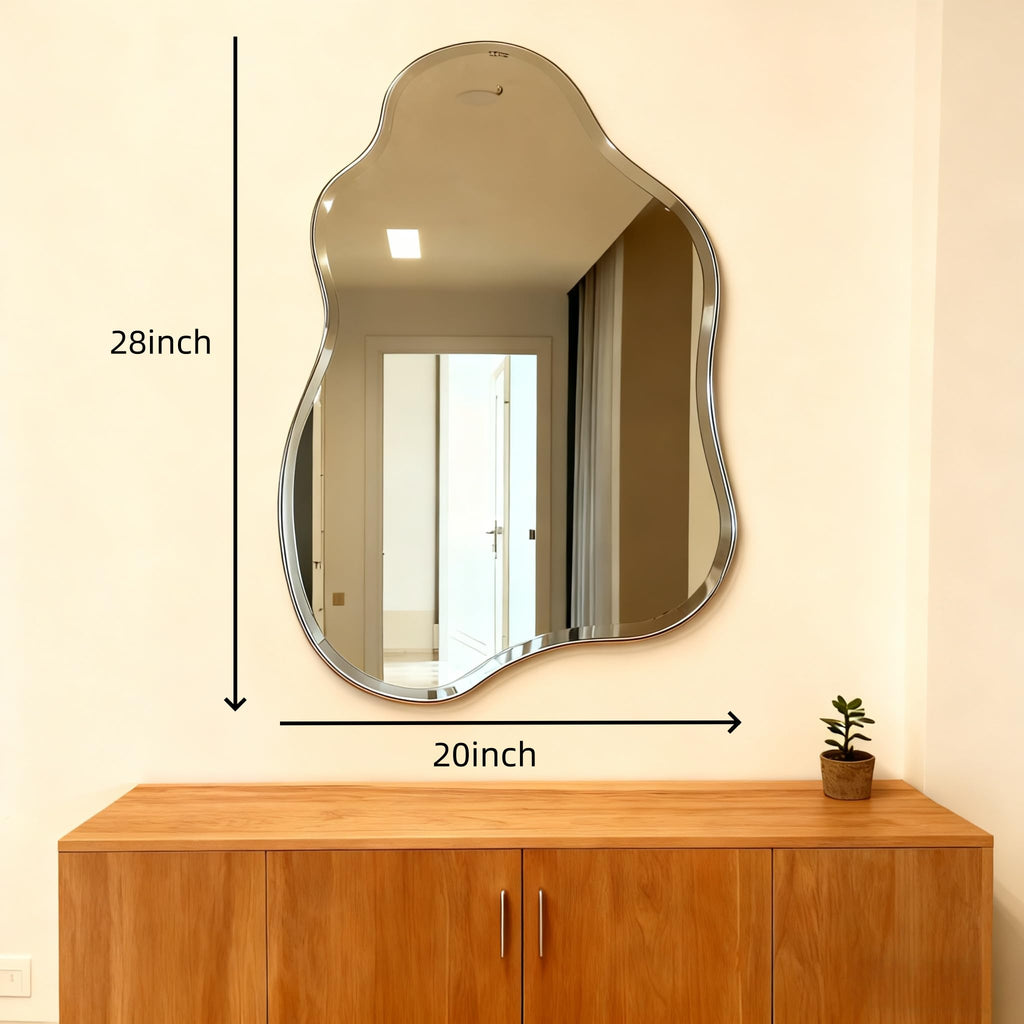 Cloud Shaped Frameless Wall Mirror, 20x28 Inch, Beveled Edge Vanity Mirror